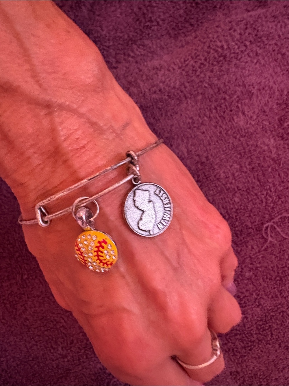 Silver Charm Bracelet with Yellow and Red Enamel Baseball Charm